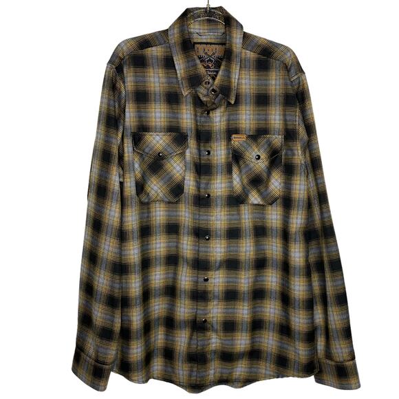 Dixxon Flannel Co Brownells Mens Medium Big Iron Plaid Shirt Pearl Snaps Collab - Picture 1 of 10